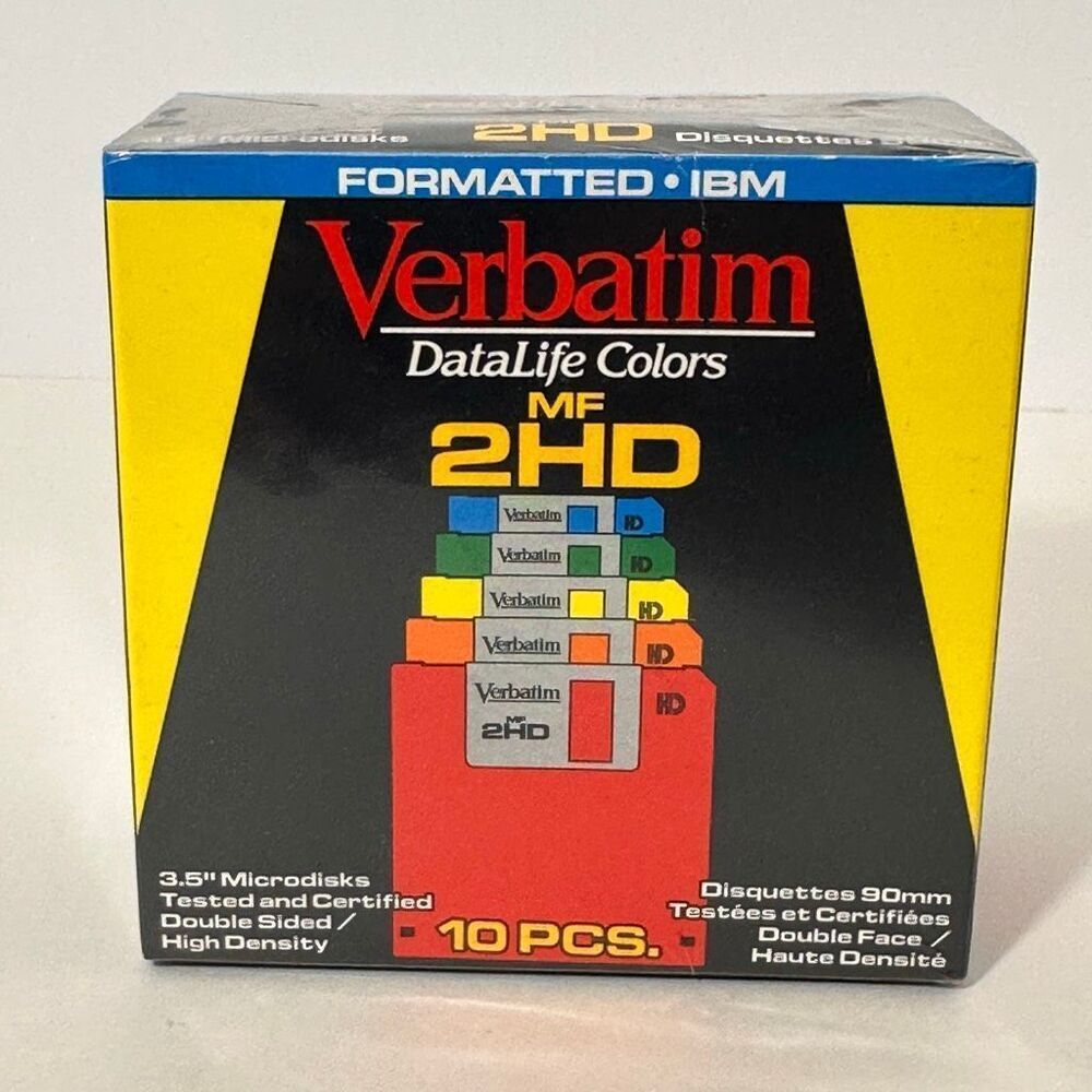 Verbatim Datalife Colors MF 2HD 3.5” Floppy Disks 10 Pack Vintage 1994
